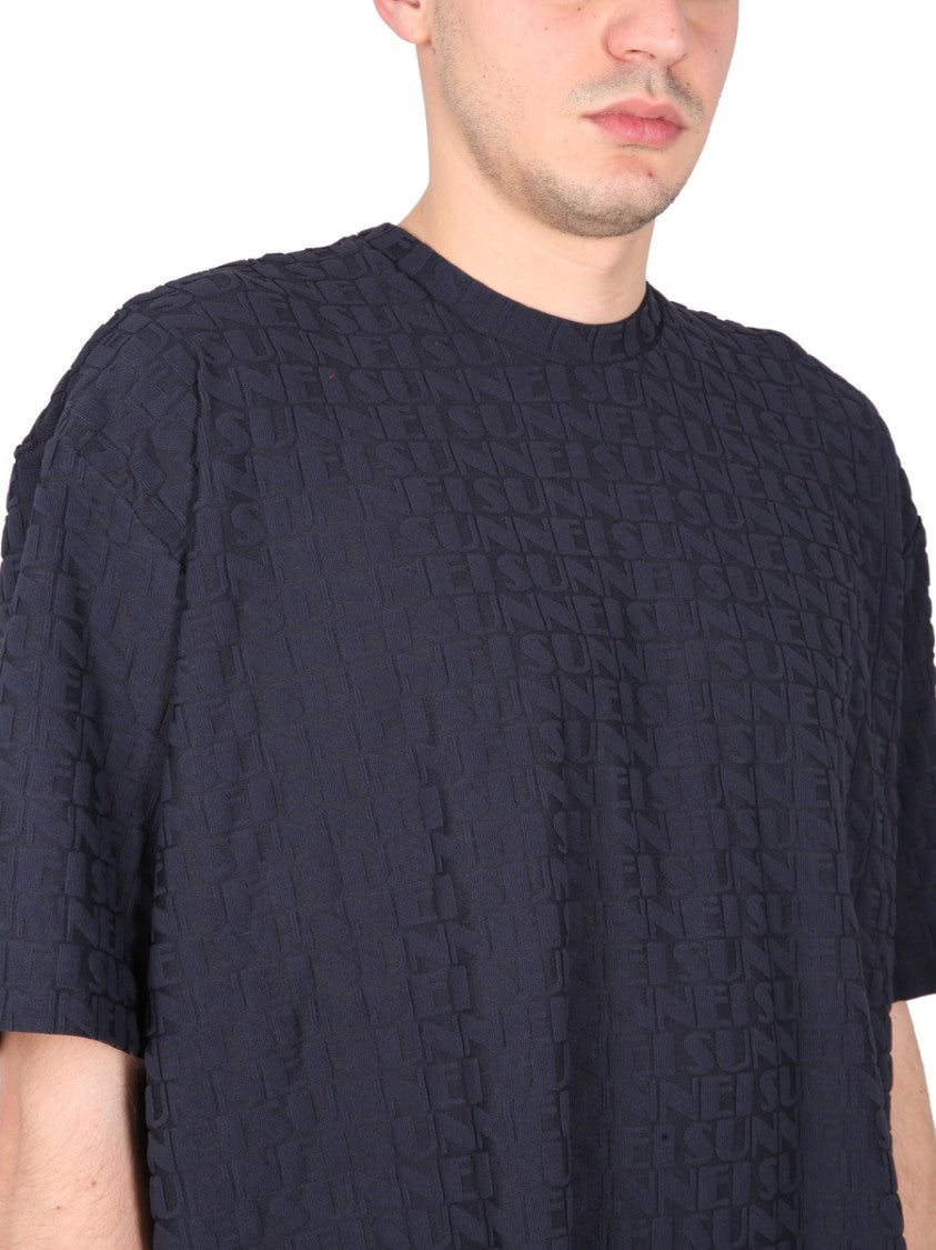 Sunnei Textured All-Over Logo Crewneck T-Shirt