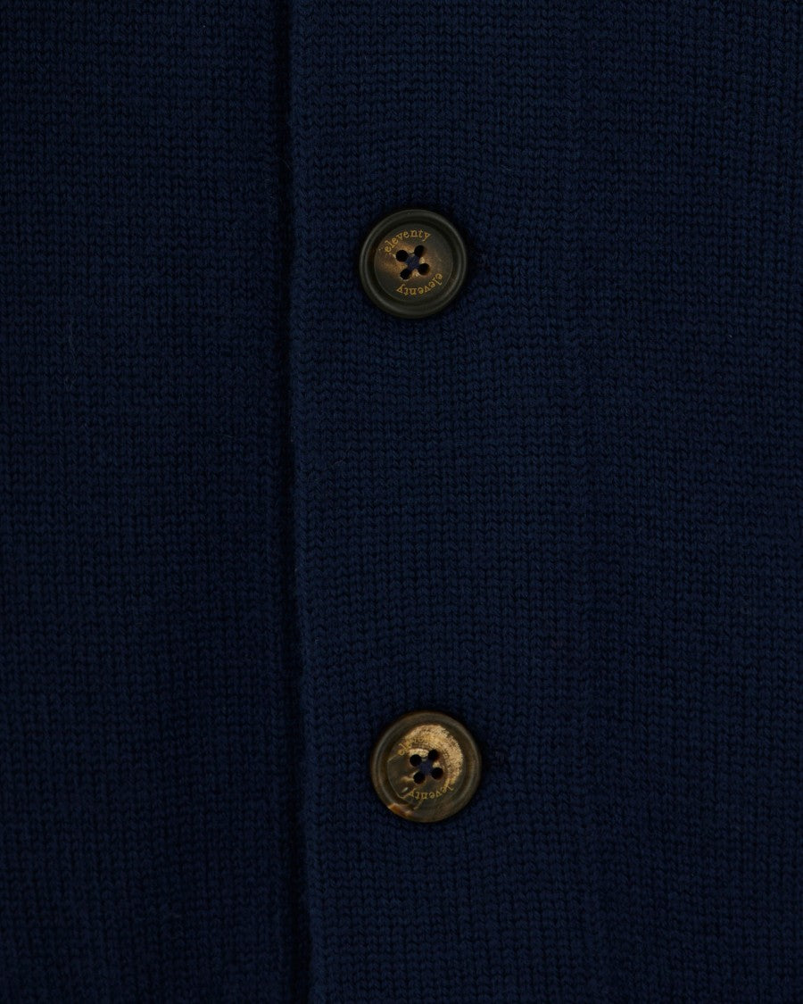 Eleventy Ivory Wool High-Collar Cardigan