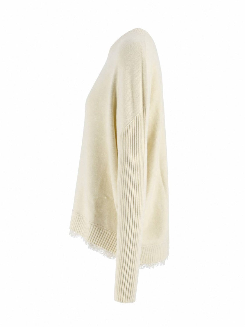 Ermanno Scervino Soft Knit Lace Trim Ribbed Sweater