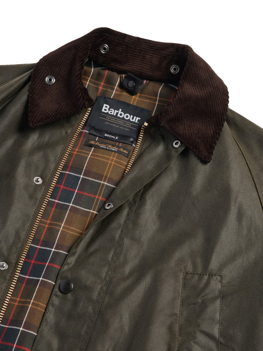 Barbour Waxed Cotton Jacket With Dark Brown Corduroy Collar