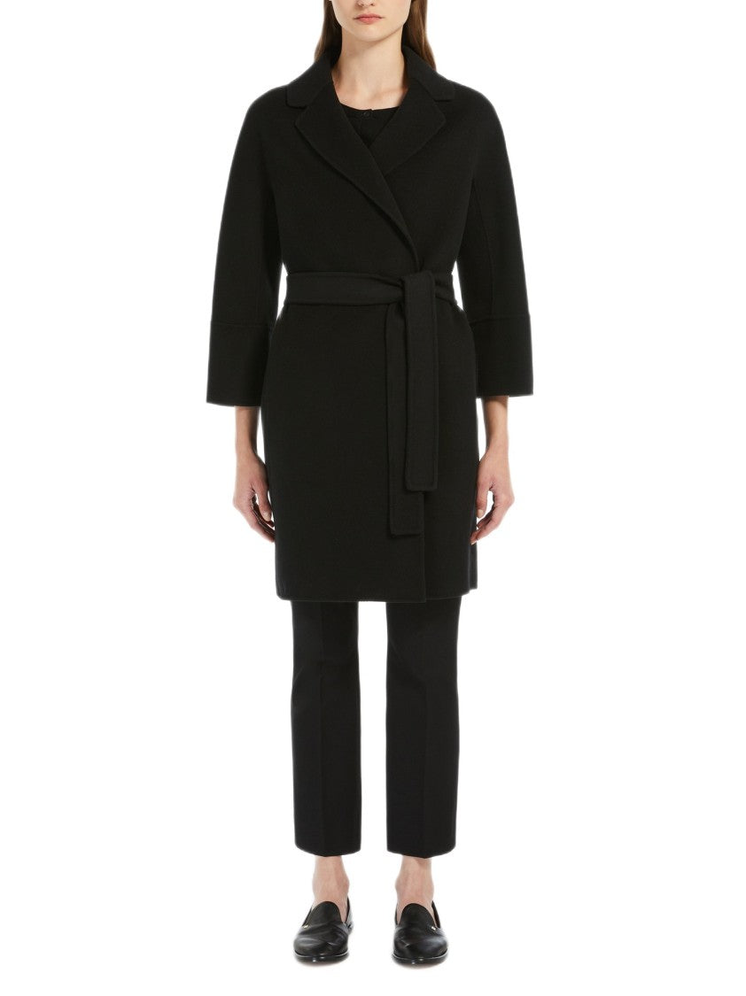 Max Mara Hand-Stitched Black Wool Arona Coat With Kimono Sleeves