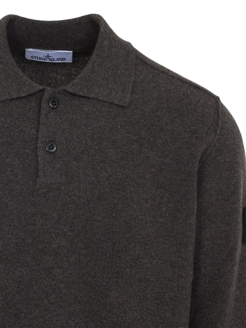 Stone Island Patch Logo Polo Long-Sleeve Knit Sweater
