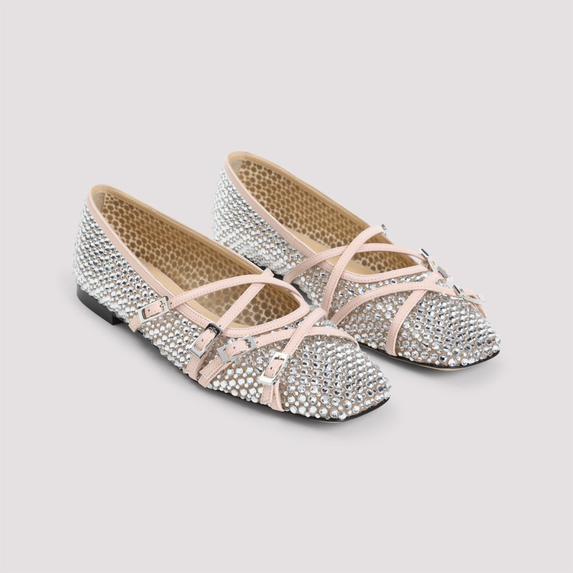 Mach & Mach Pointed Toe Flats With Crystal Embellishments