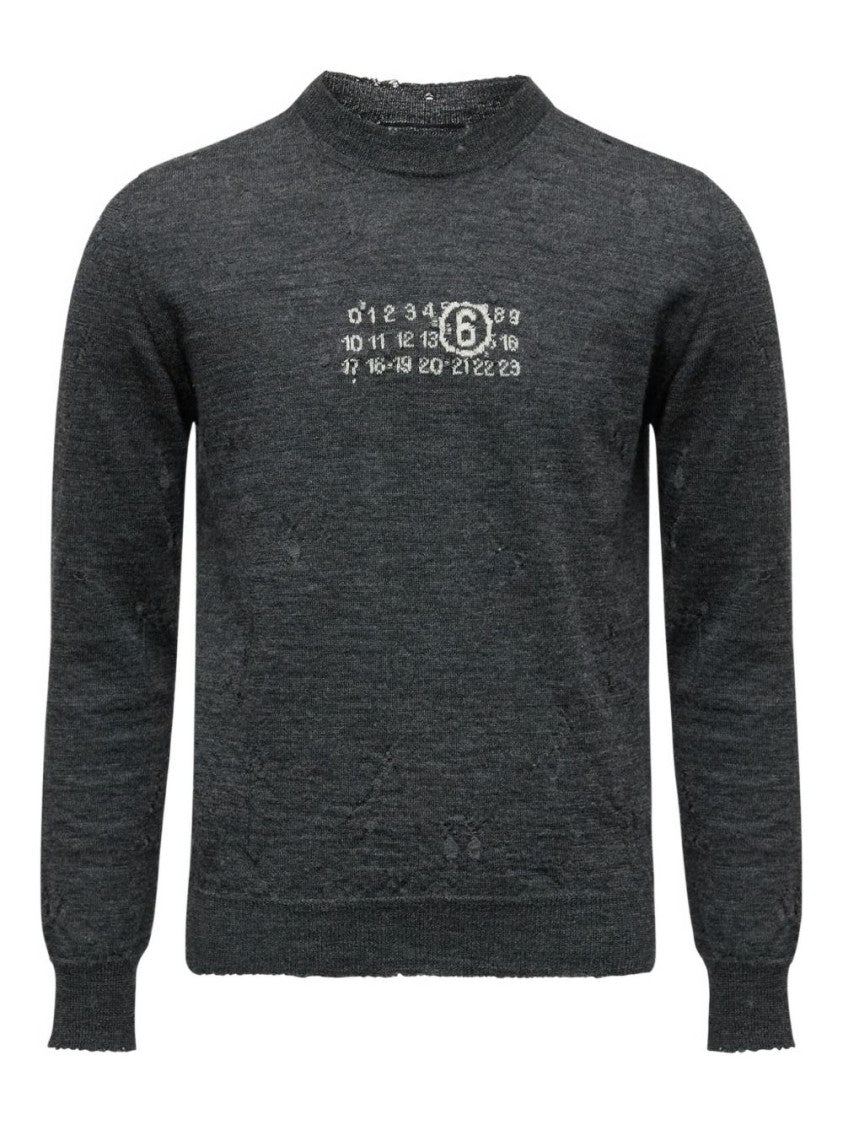 Mm6 By Maison Margiela Charcoal Grey Numeric Graphic Sweater With Ribbed Cuffs