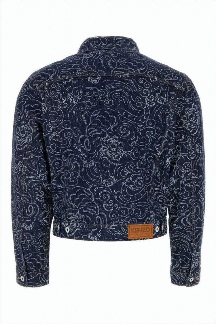 Kenzo Cropped Denim Jacket With Intricate Floral Pattern