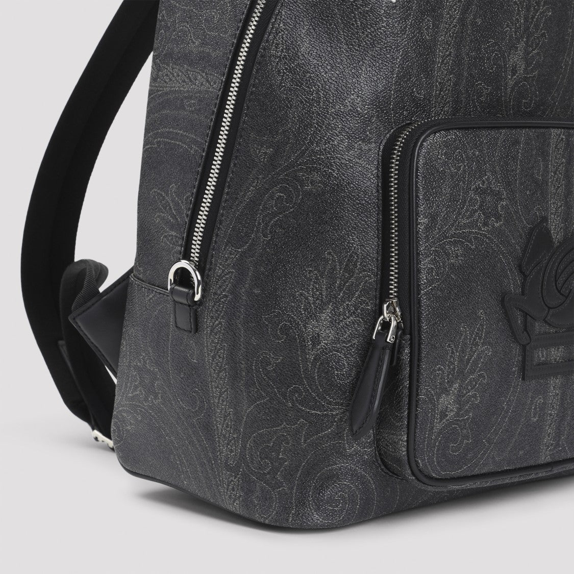 Etro Structured Black Bucket Bag With Subtle Paisley Pattern