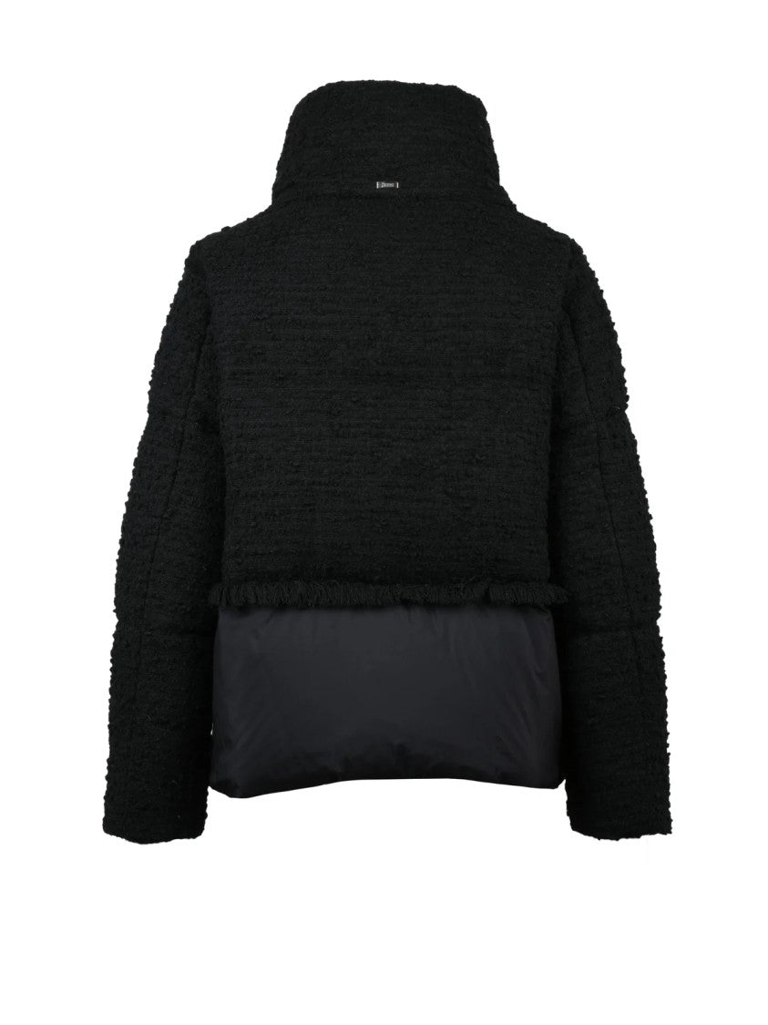 Herno Black Bouclé Virgin Wool-Blend Cropped Down Jacket