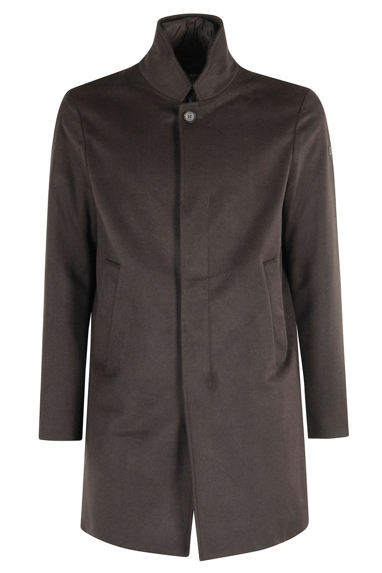 Duno Structured Brown Wool Blend Coat With Detachable Bib