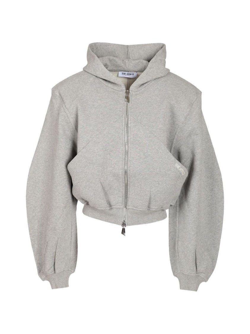 The Attico Black Cropped Hooded Zip-Up Sweatshirt