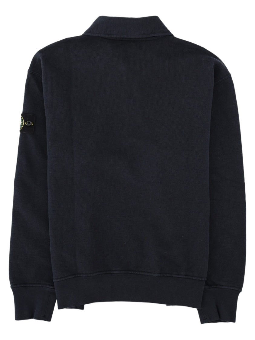 Stone Island Blue Long-Sleeve Patch Logo Cotton Polo Shirt