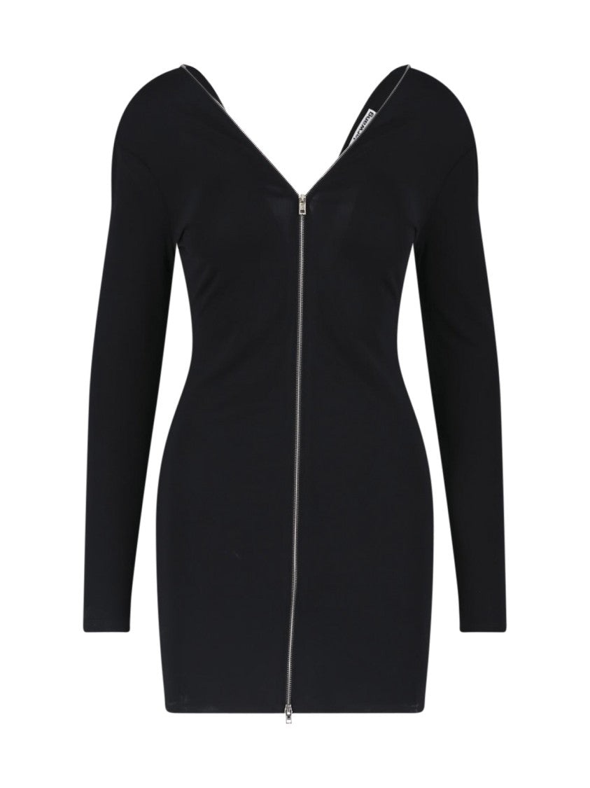 Alexander Wang Black Continuous Zipper V-Neck Mini Dress