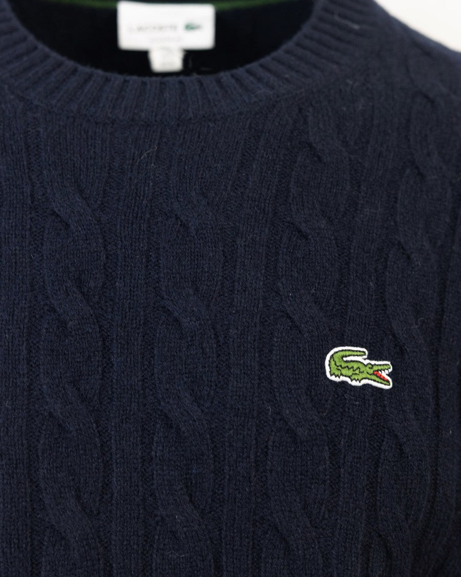Lacoste Navy Cable Knit Wool Sweater