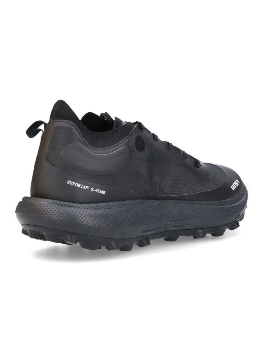 Satisfy Black Streamlined Semi-Translucent Fabric Sneakers
