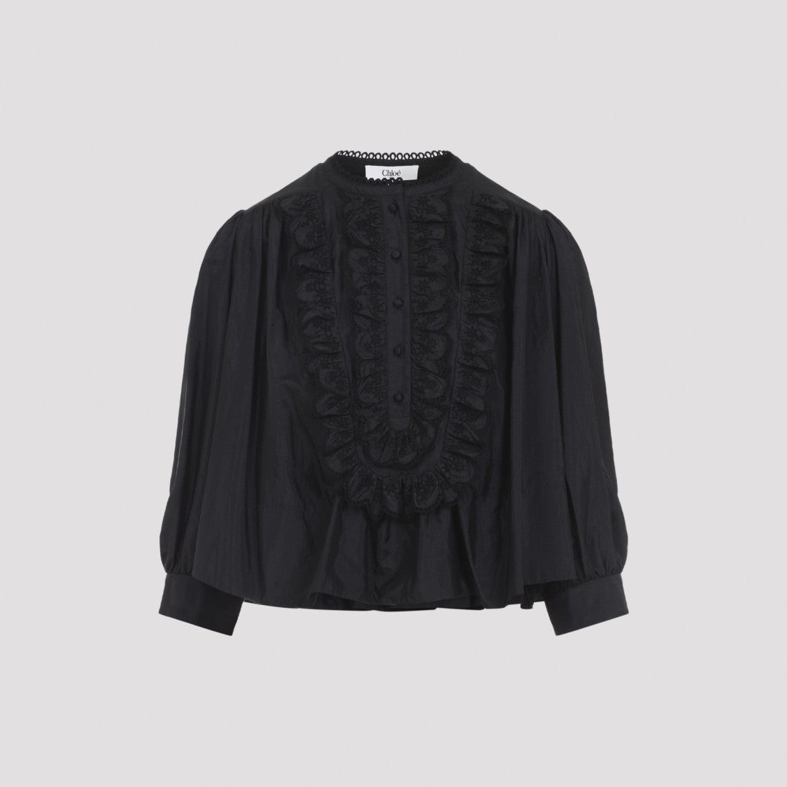 Chloé Black Round Neck Top With Tonal Embroidery
