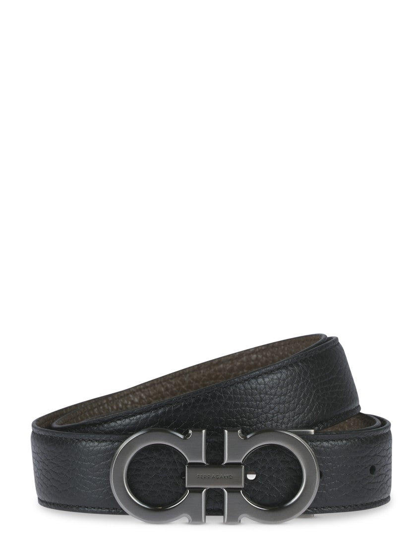 Ferragamo Textured Leather Belt With Distinctive Buckle