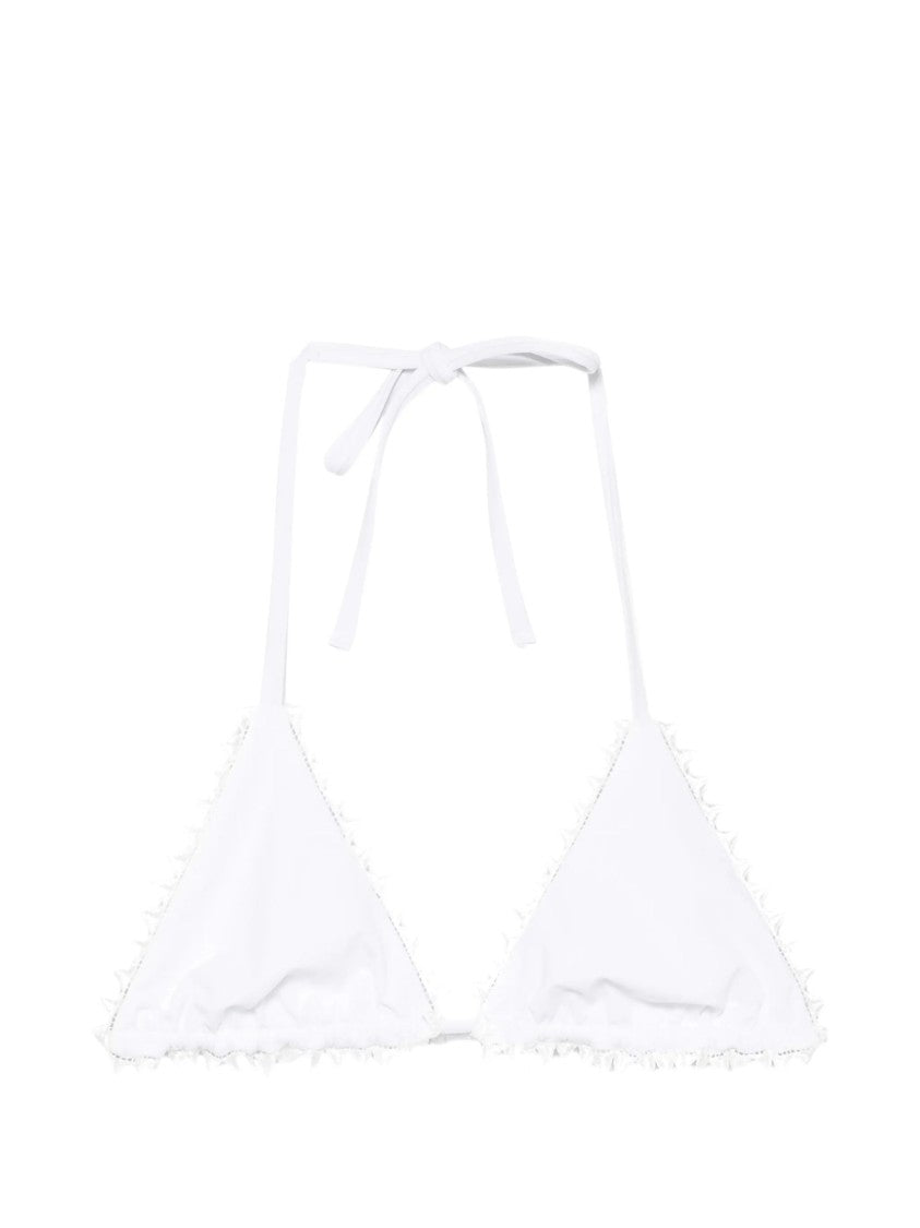 Jacquemus White Triangle Lace Trim Bikini Top