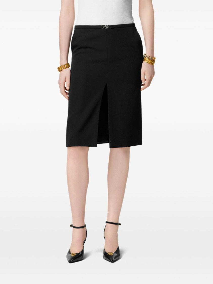 Versace Black Silk And Nylon Pencil Skirt