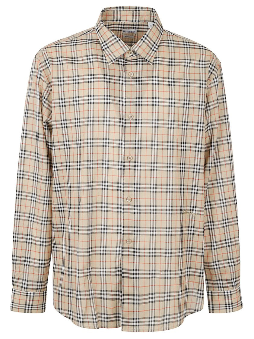 Burberry Checkered Pattern Button-Down Shirt In Beige