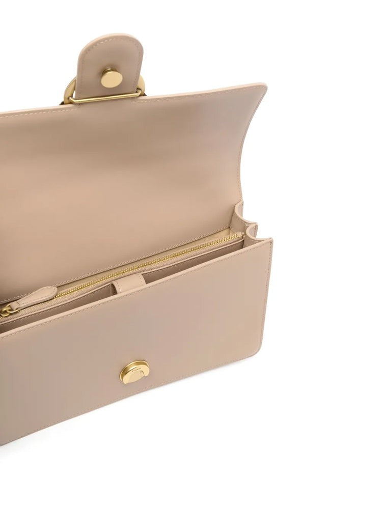 Pinko Rectangular Crossbody Bag In Soft Beige With Bird Clasp