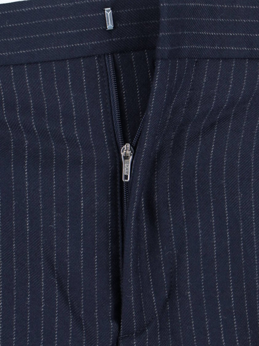 Sunflower Navy Pinstriped Virgin Wool Blend Trousers With High Waist