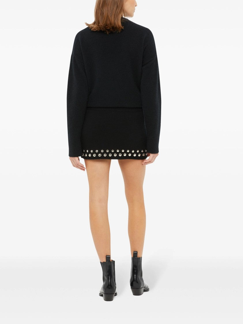 Alanui Black Love And Studs Wool Mini Skirt