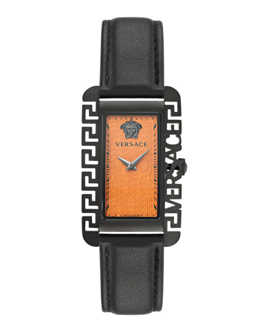 Versace Black Ip Case Watch With Orange Sunray Dial