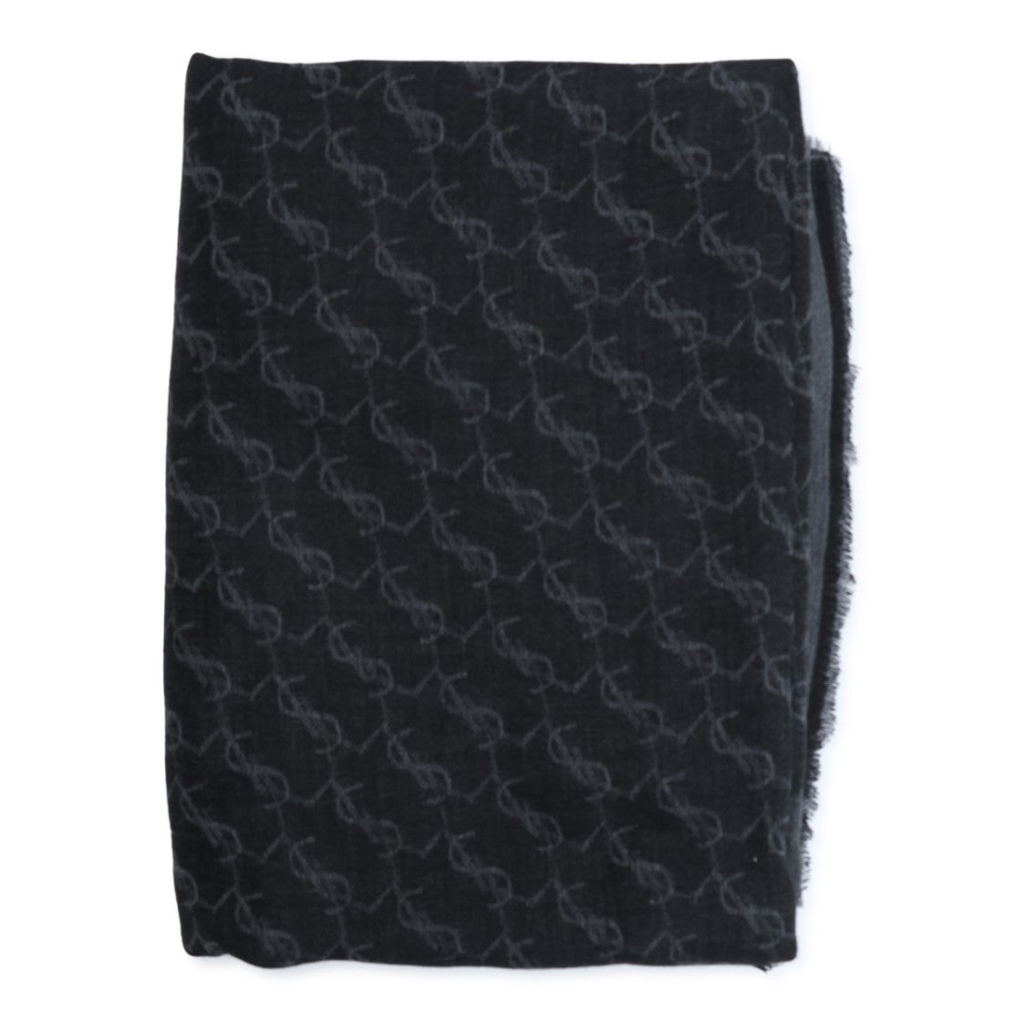 Saint Laurent Black Monogram Wool-Silk Scarf