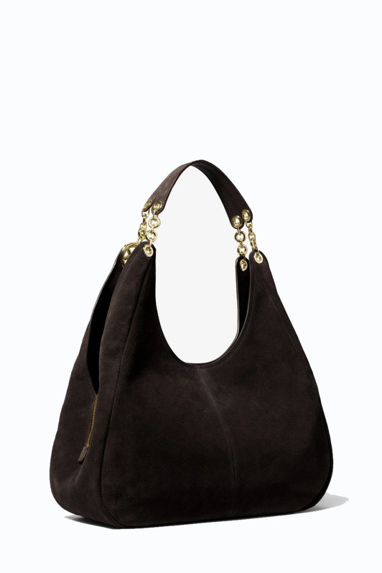 Michael Kors Dark Brown Chain Detail Leather Hobo Shoulder Bag