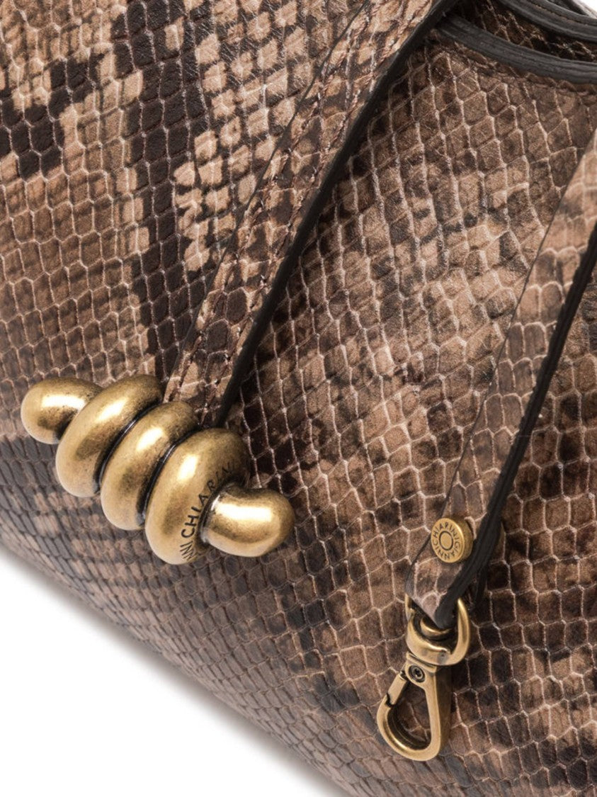 Gianni Chiarini Structured Brown Snakeskin Shoulder Bag With Circular Handle