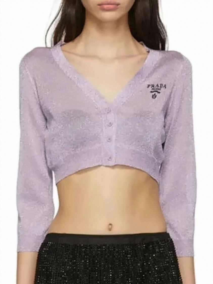 Prada Cropped Shimmering Cardigan With V-Neckline