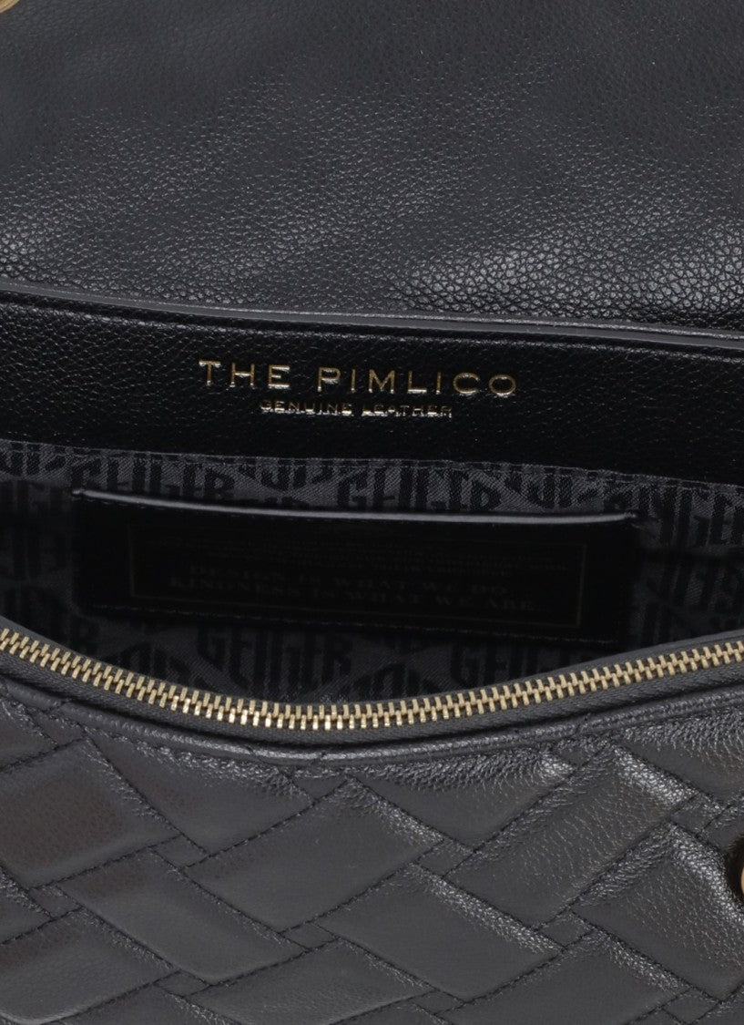 Kurt Geiger Black Quilted Leather Rhinestone Accents Shoulder Bag