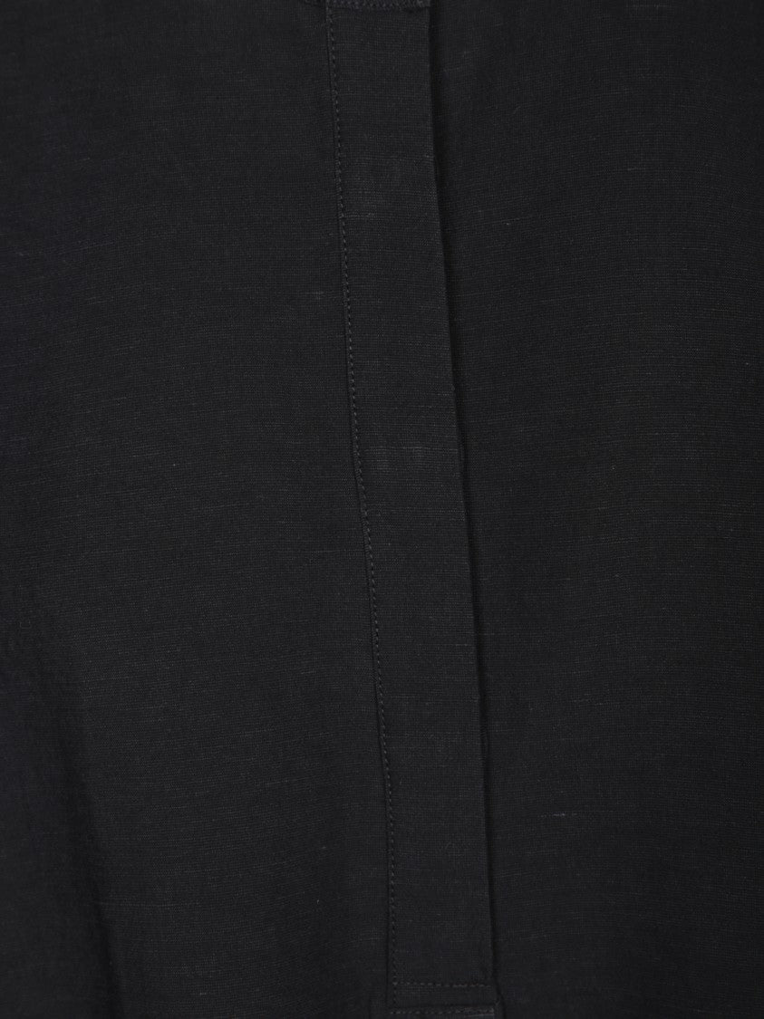 Blanca Vita Mandarin Collar Blouse With Short Sleeves And Button Closure