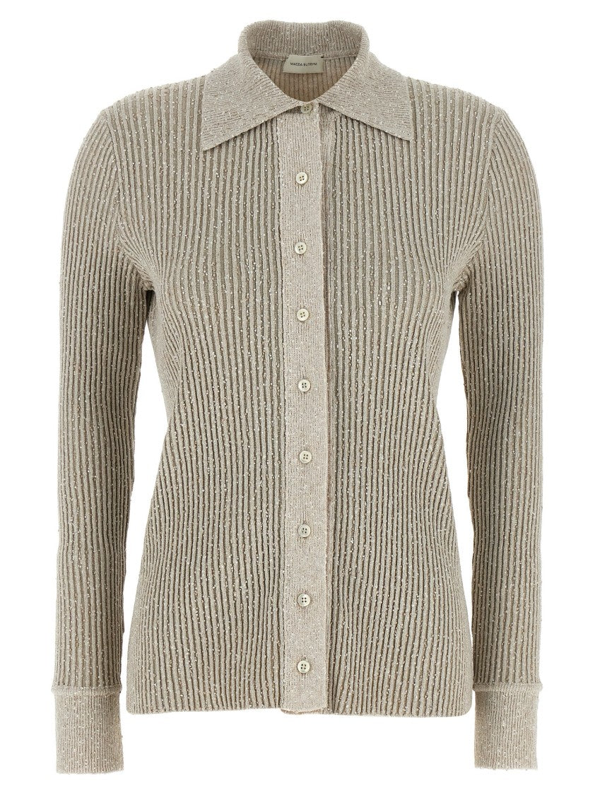 Magda Butrym Ribbed Viscose Knit Cardigan With Polo Collar