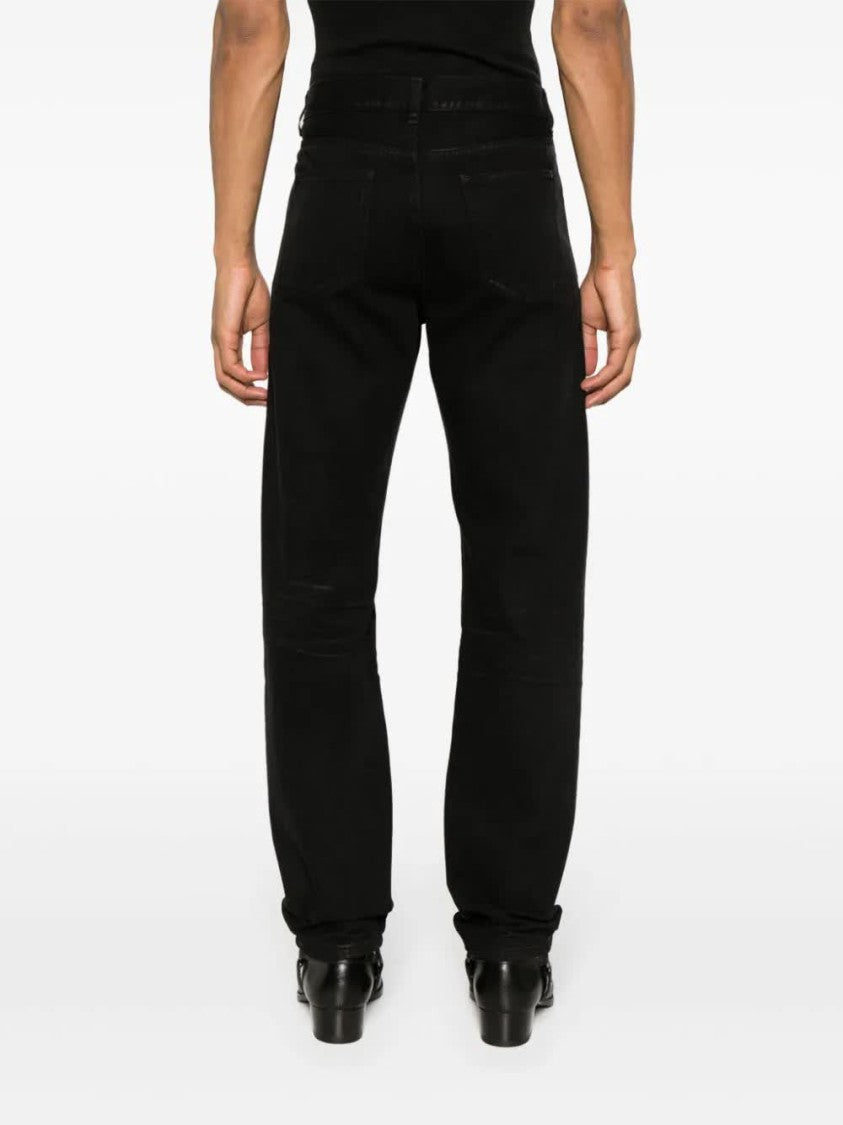 Saint Laurent Black Straight-Leg Structured Denim Jeans