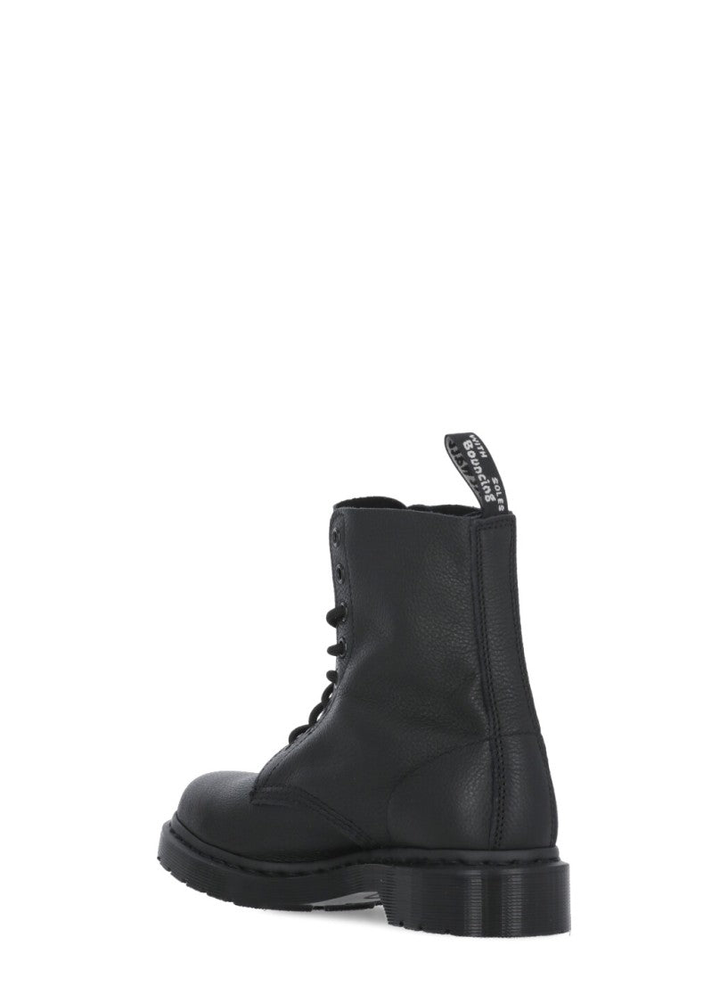 Dr. Martens Pebbled Leather Black Ankle Boots With Lace-Up Closure