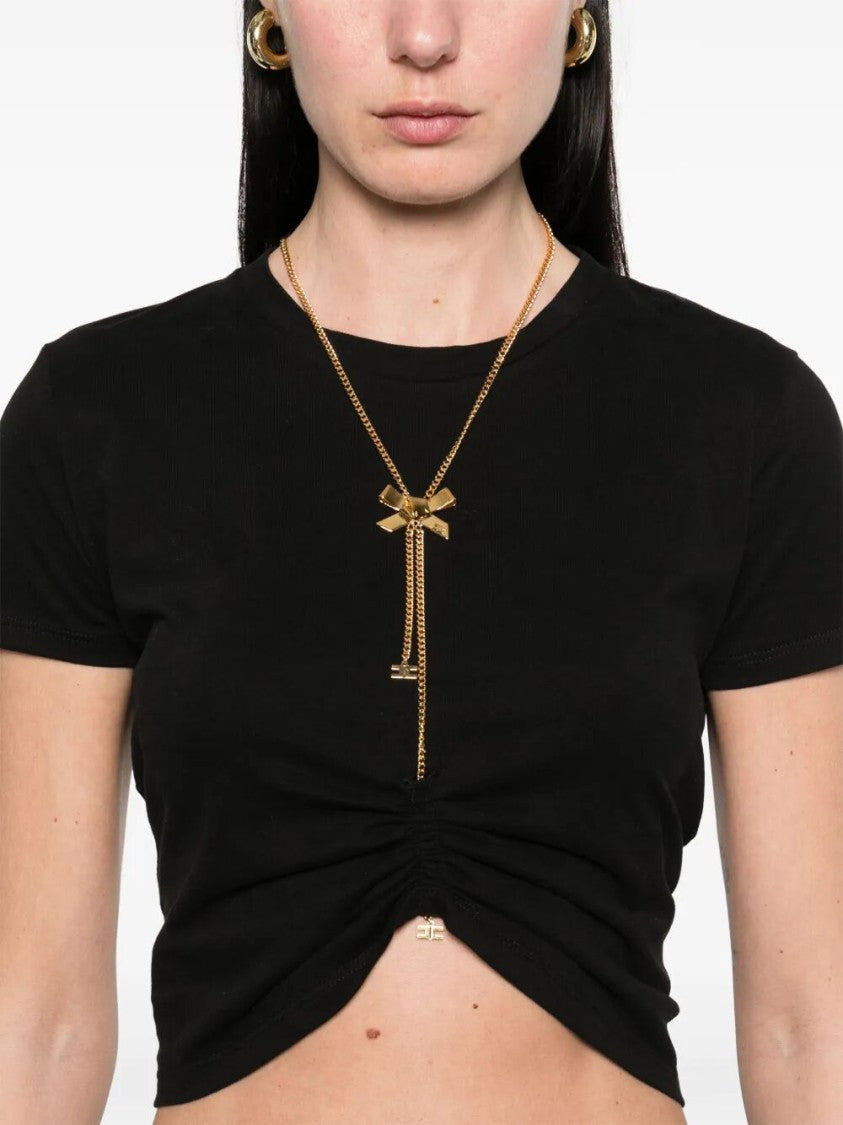Elisabetta Franchi Cropped Black T-Shirt
