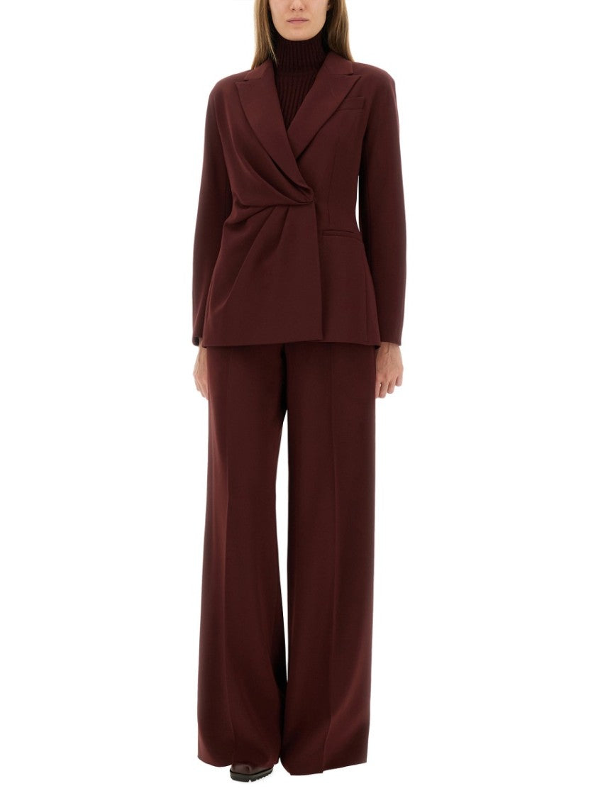 Max Mara Wide-Leg Burgundy Pants With Refined Side Stripe