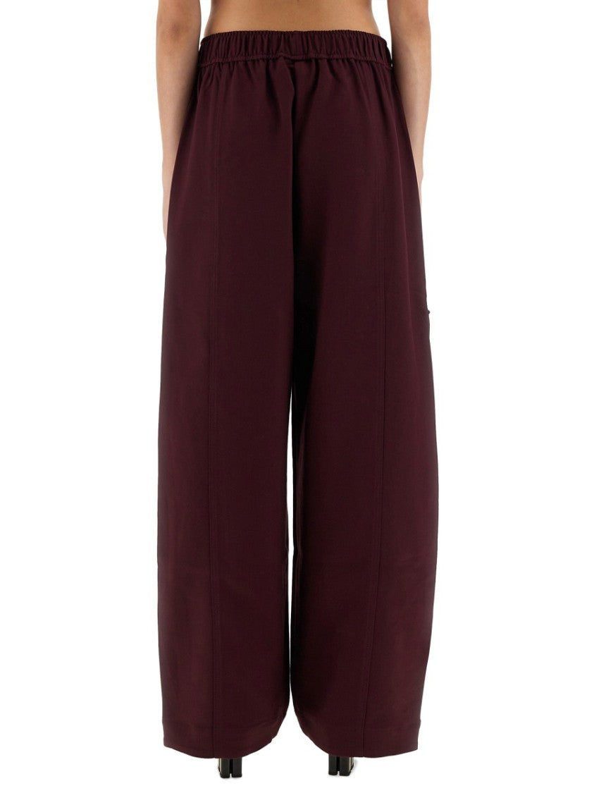 Ganni Wide-Leg Twill Pants With Flap Pockets And Elastic Waistband