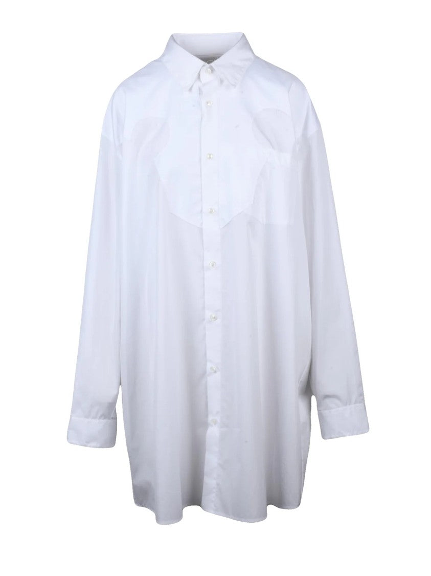 Maison Margiela Long Oversized White Cotton Shirt With Classic Collar And Button-Down Front