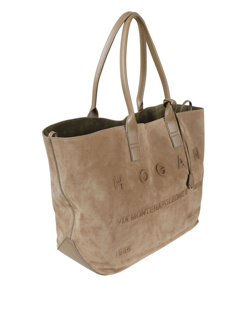Hogan Spacious Suede Tote Bag With Embossed Branding