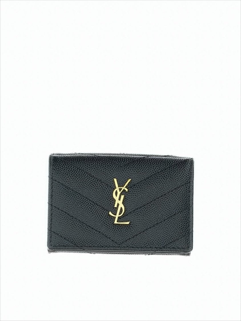 Saint Laurent Textured Cowhide Leather Wallet With Chevron Quilted Pattern