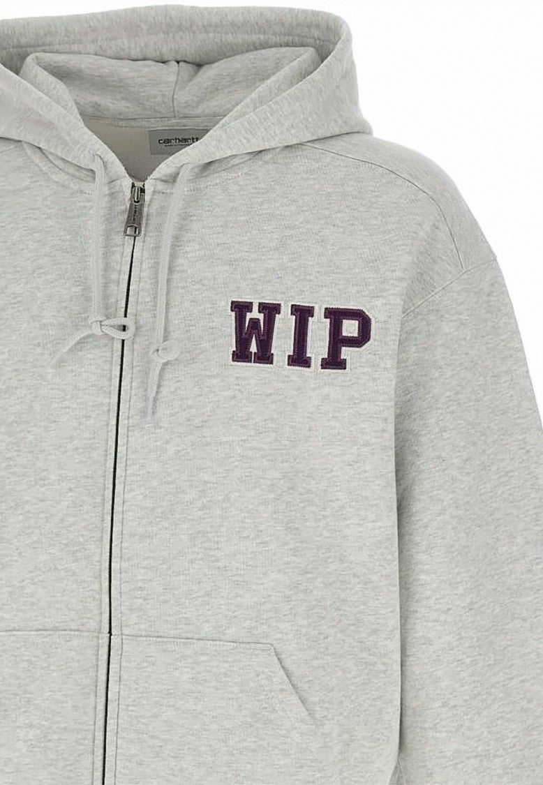 Carhartt Wip Zip-Up Hoodie In Light Grey With Bold Logo