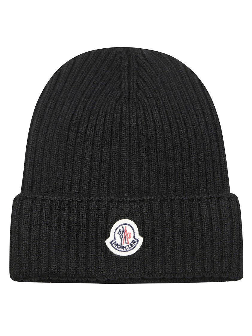 Moncler Ribbed Beanie With Folded Cuff And Embroidered Logo