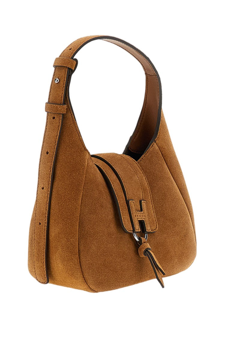 Hogan Beige H01x Embossed Tassel Suede Mini Hobo Bag