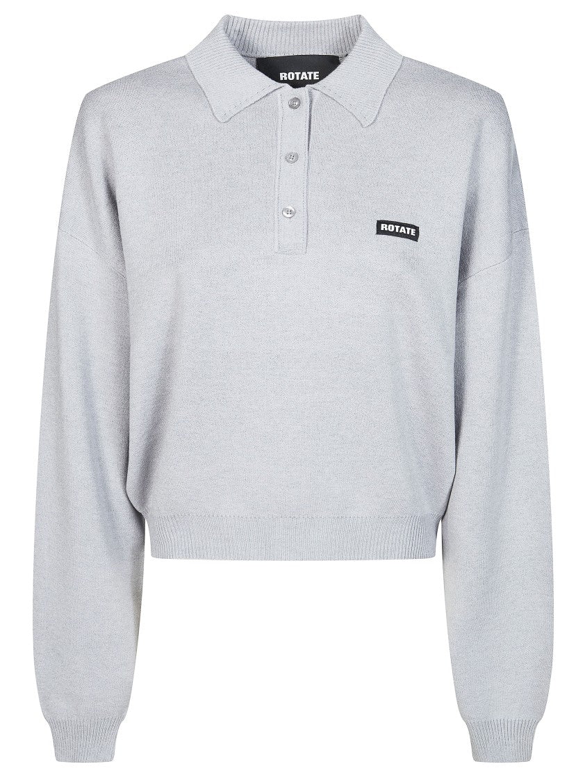 Rotate Cropped Slim Fit Knit Polo Shirt