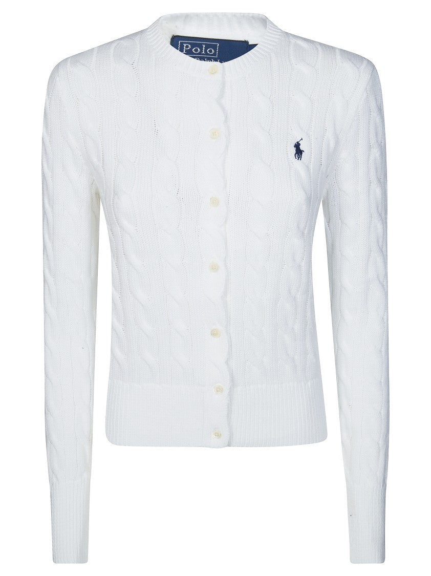 Polo Ralph Lauren White Cable-Knit Treccia Cardigan