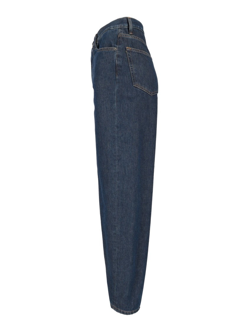 Dondup Indigo Bessie High-Waisted Leather Patch Straight-Leg Jeans