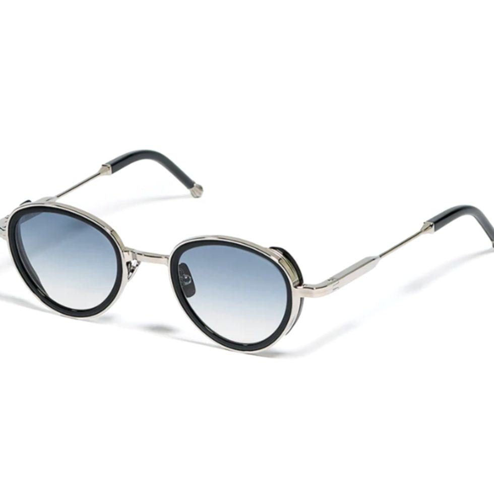 John Dalia Christian Rounded Frame Sunglasses With Gradient Blue Tint