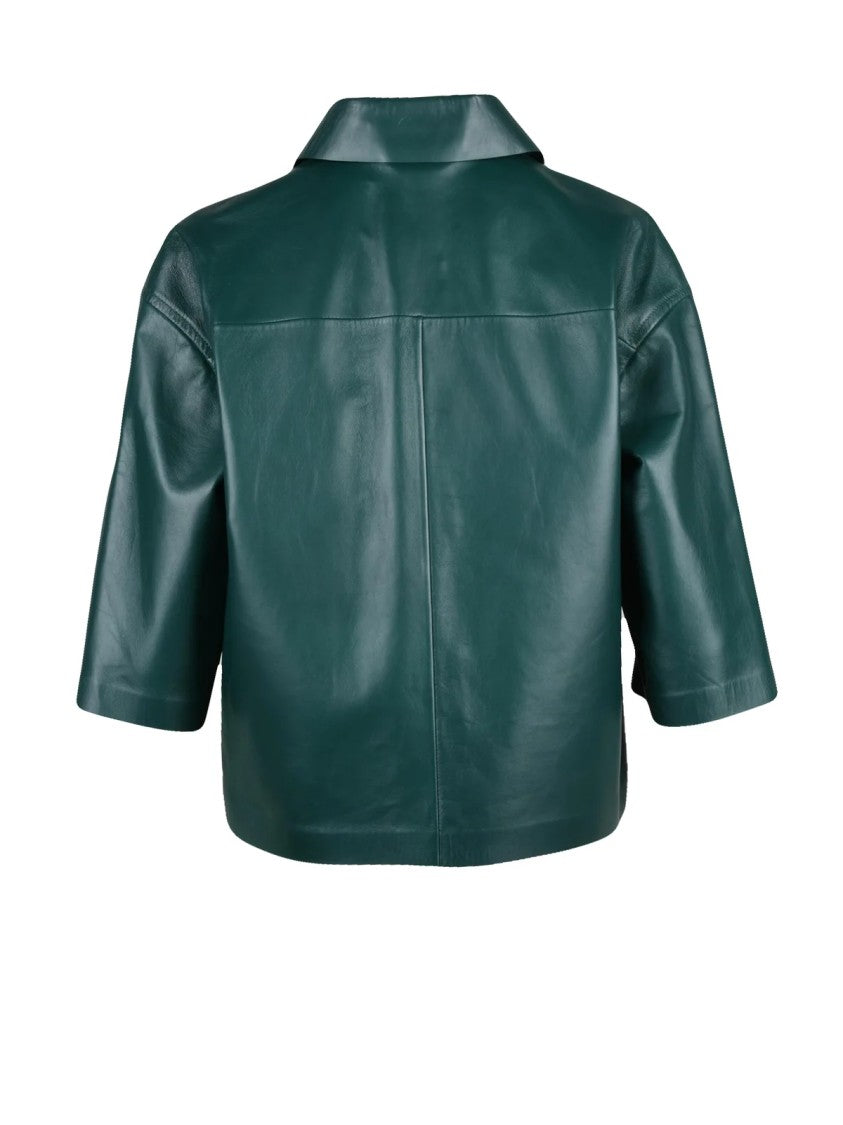 Max Mara Green Leather Button Arcella Short Jacket