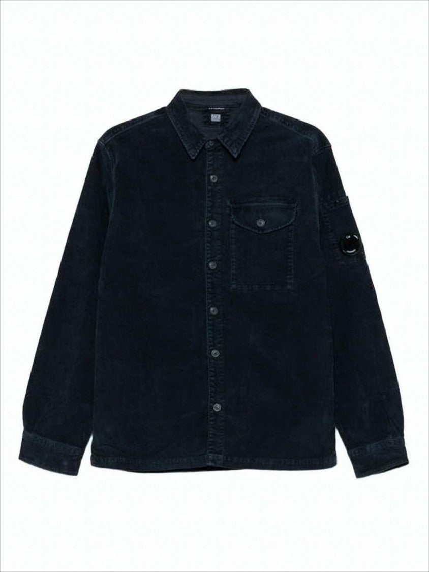 C.P. Company Navy Corduroy Jacket With Button-Up Front And Unique Lens Detail